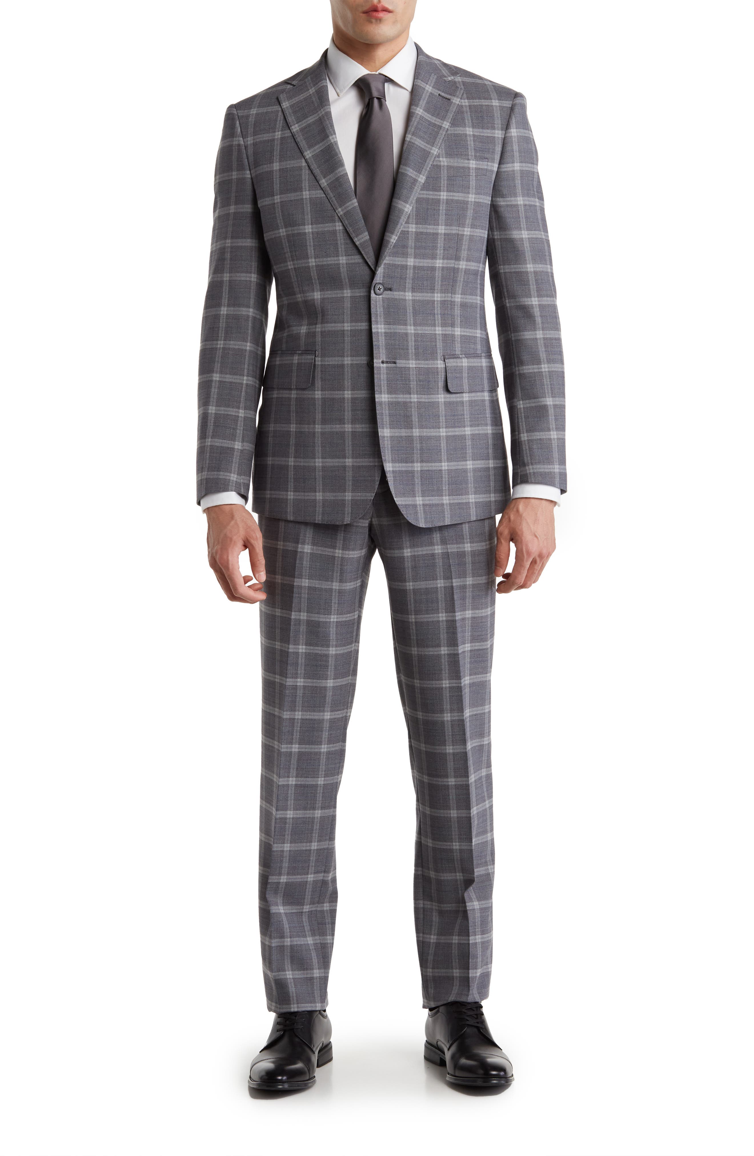 English Laundry Trim Fit Windowpane Wool Blend Suit