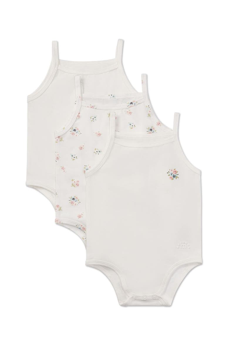 3 Pair Baby Combed Cotton Ditsy Floral Bodysuits, Main, color, Winter White Multi