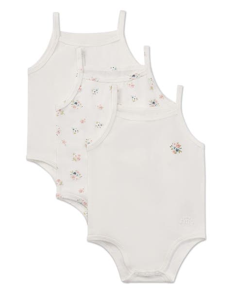 3 Pair Baby Combed Cotton Ditsy Floral Bodysuits