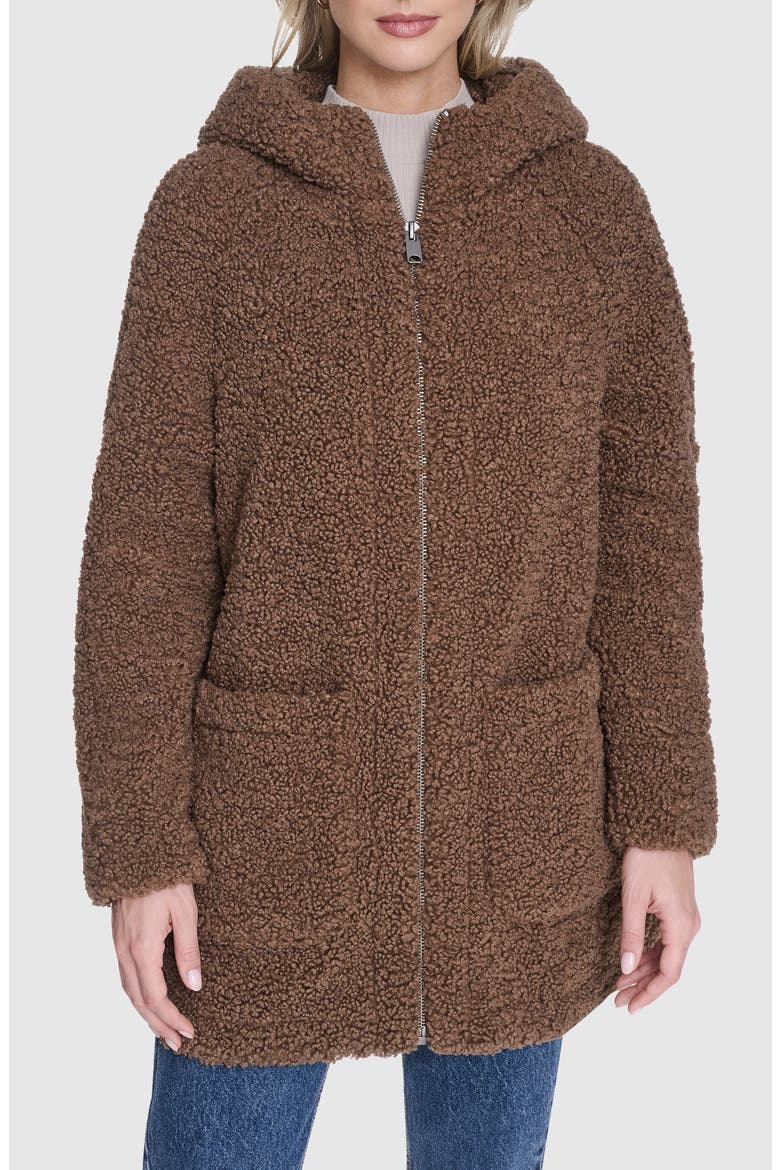 Seneca Faux Shearling Hooded Jacket, Main, color, WALNUT