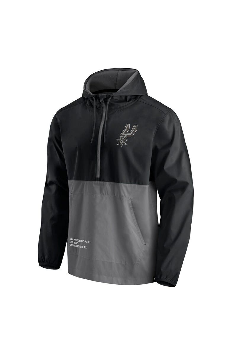 FANATICS Men's Fanatics Branded Black/Gray San Antonio Spurs Anorak Block Party Windbreaker Half-Zip Hoodie Jacket, Alternate, color, 