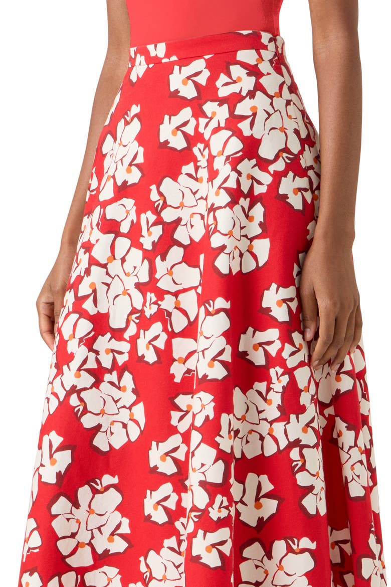 Papercut Flower Stretch Denim Midi Skirt, Alternate, color, RED-CREAM