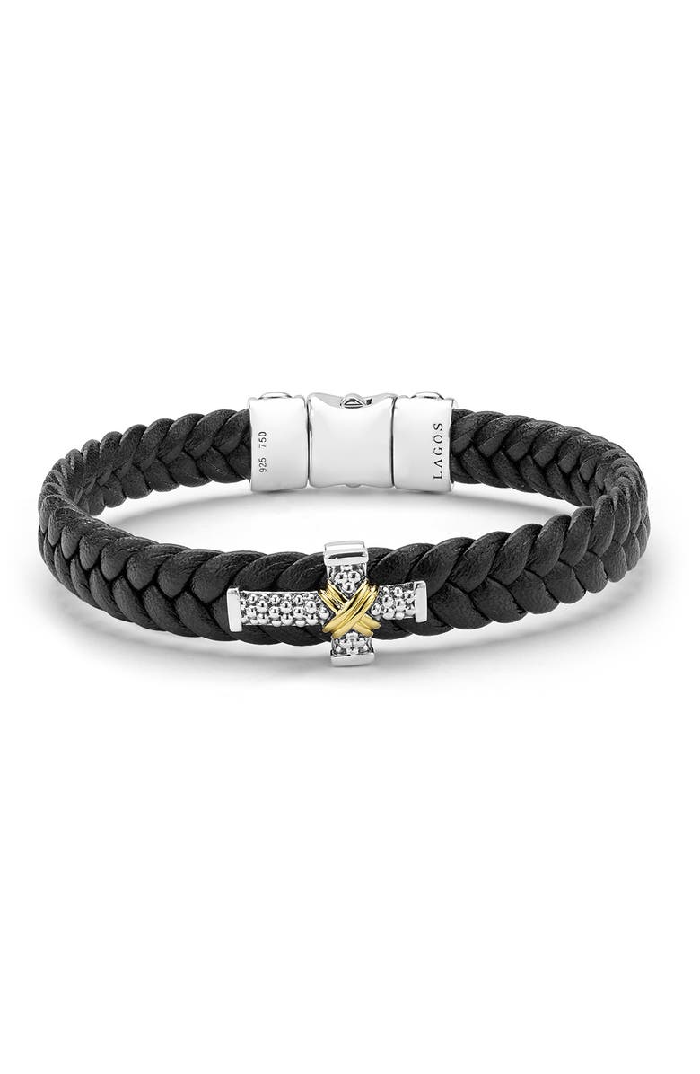 LAGOS Men's Anthem Leather Cross Bracelet, Main, color, Silver