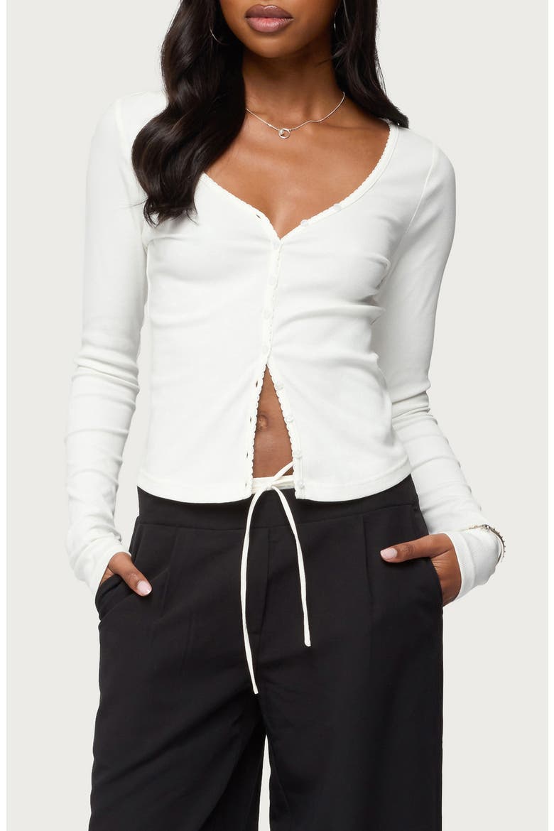 Tanya Fitted V-Neck Cardigan, Main, color, WHITE