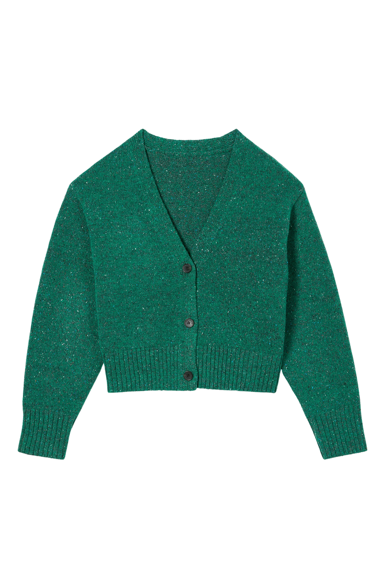 Delina Confetti Wool  Cardigan, Alternate, color, Verdant