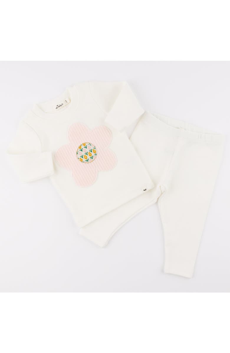 oh baby! Quilted Flower Applique Long Sleeve Two Piece Set, Alternate, color, Cream