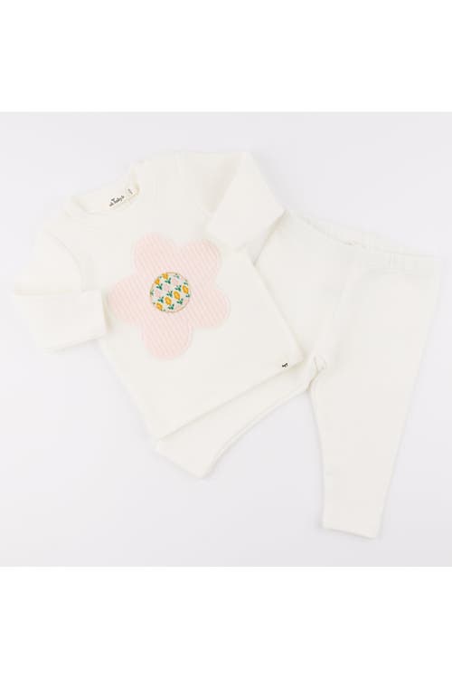 Oh Baby ! Quilted Flower Applique Long Sleeve Two Piece Set In Cream