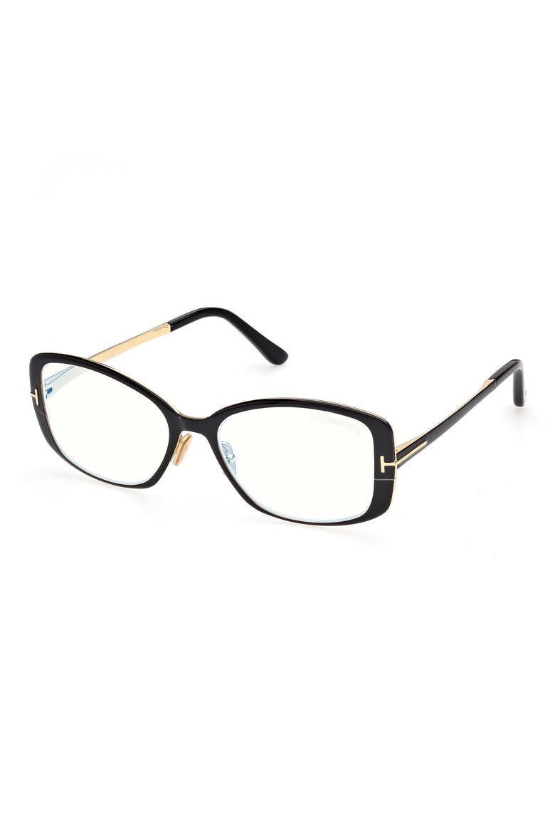 54mm Rectangular Optical Glasses, Alternate, color, SHINY BLACK ENAMEL / GOLD