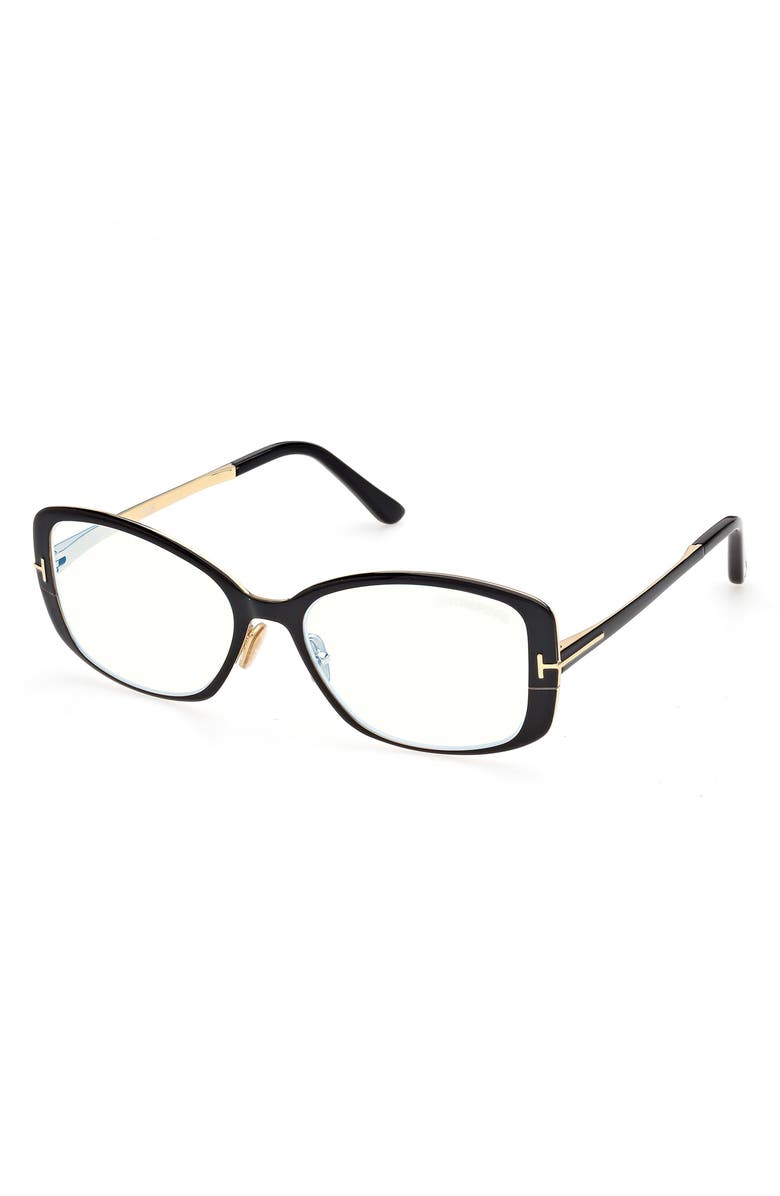 TOM FORD 54mm Rectangular Optical Glasses, Alternate, color, Shiny Black Enamel / Gold