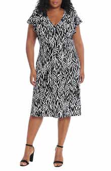 London Times V-Neck Ruffle Sleeve Midi Dress