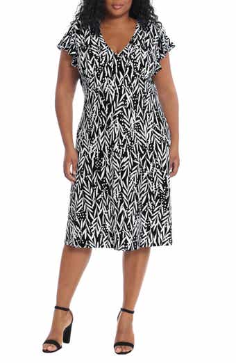 London Times V-Neck Ruffle Sleeve Midi Dress