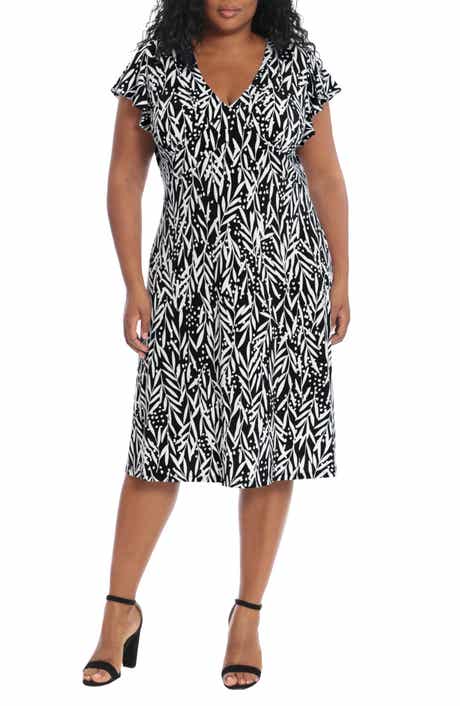 London Times V-Neck Ruffle Sleeve Midi Dress