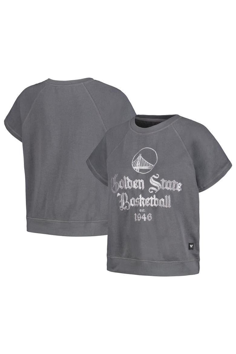 Women's The Wild Collective Gray Golden State Warriors Embroidered Fleece Raglan Short Sleeve Pullover Sweatshirt, Main, color, Gray