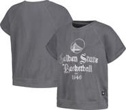 THE WILD COLLECTIVE Women's The Wild Collective Gray Golden State Warriors Embroidered Fleece Raglan Short Sleeve Pullover Sweatshirt