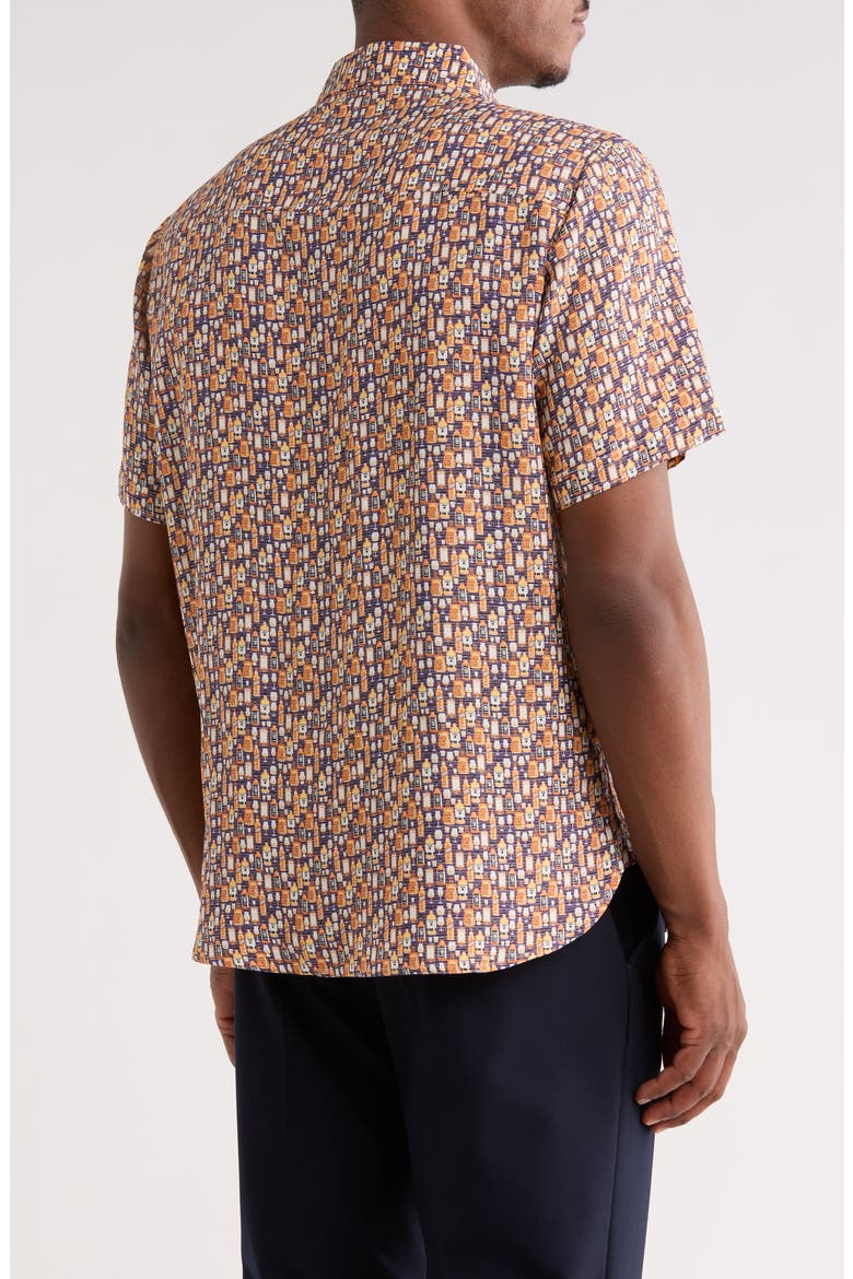 Happy Hour Print Short Sleeve Button Down Shirt, Alternate, color, NAVY