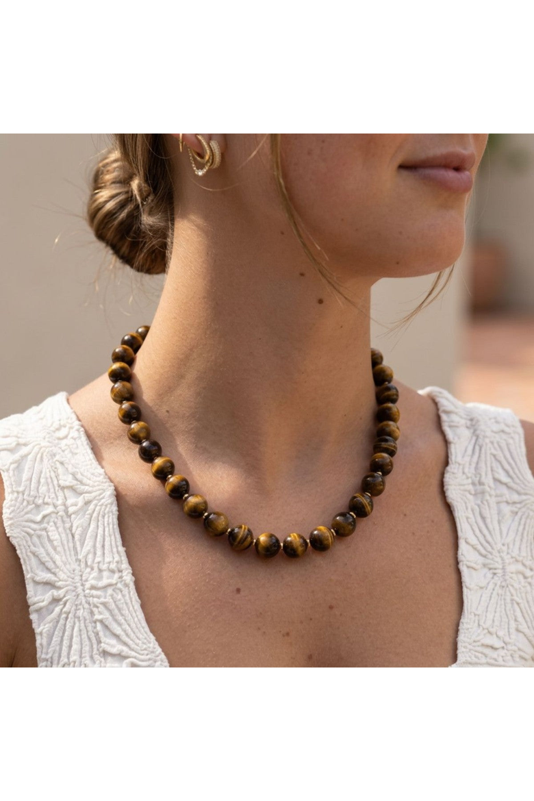 Camille Tiger Eye Beaded Necklace, Alternate, color, Golden Brown