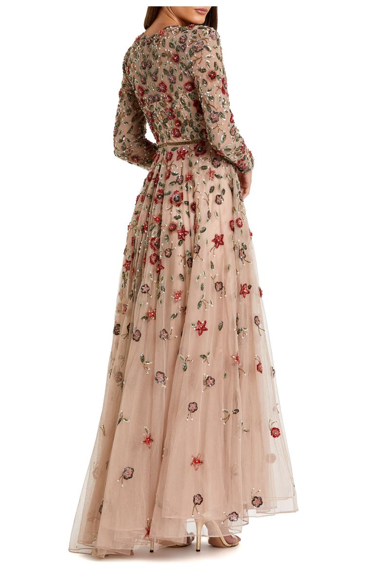 Mac Duggal Petite Embellished High Neck Long Sleeve A-Line Gown, Alternate, color, Antique Rose