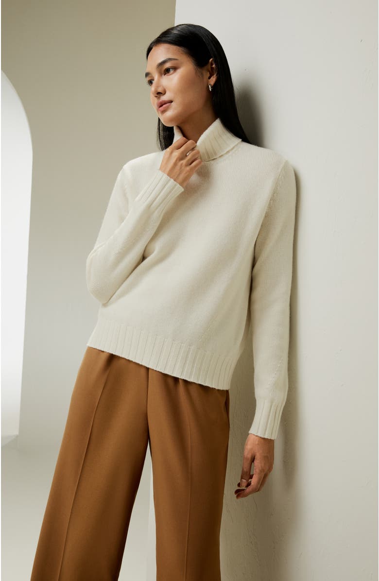 Lilysilk Turtleneck Sweater with Rib Hemline, Alternate, color, White