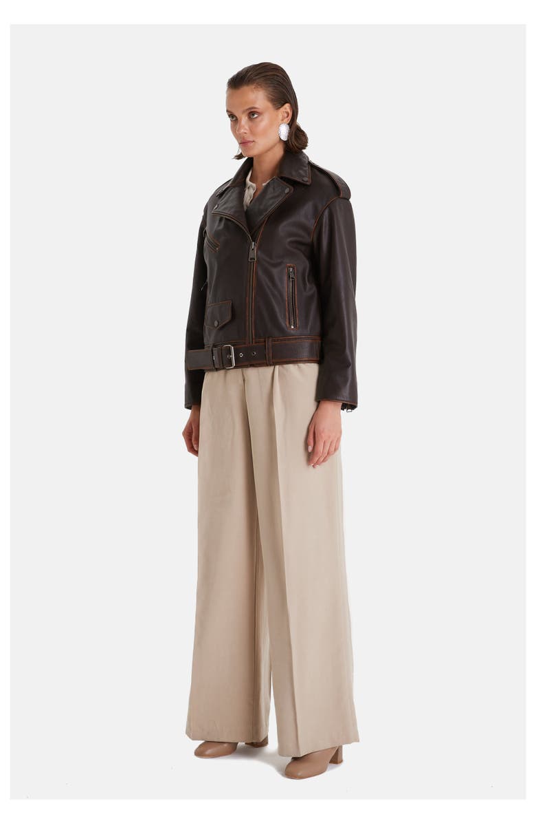 Furniq UK Alexandra Leather Jacket, Alternate, color, Brown