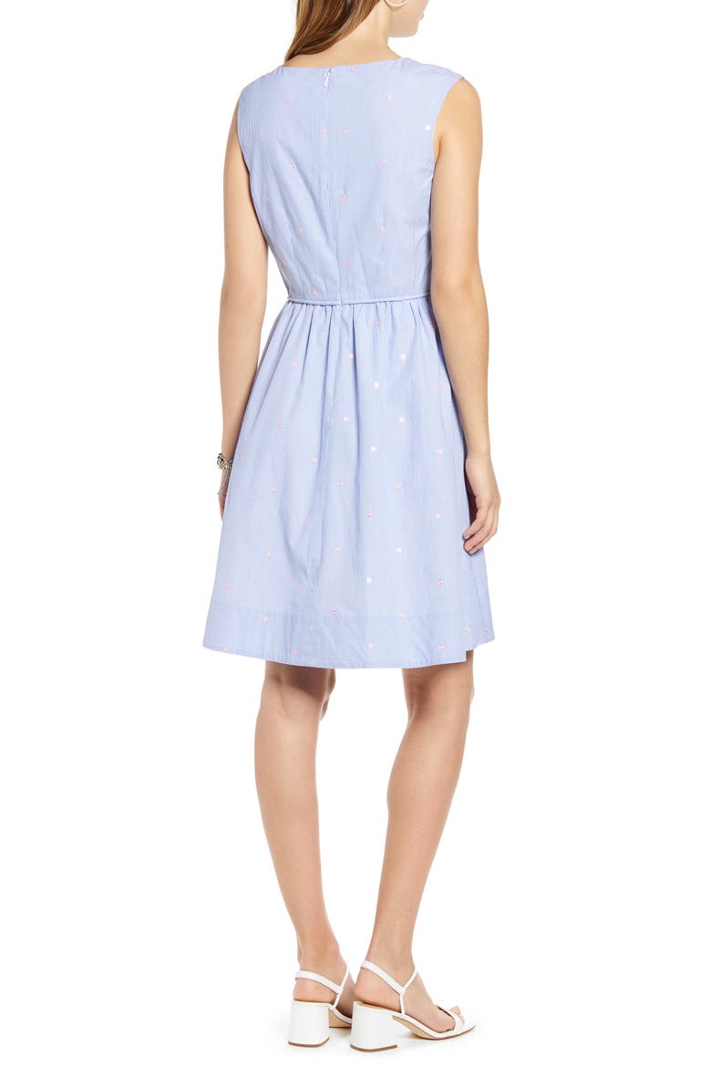 Pinstripe Embroidered Sleeveless Cotton Poplin Dress, Alternate, color, BLUE- PINK STRIPE DOT
