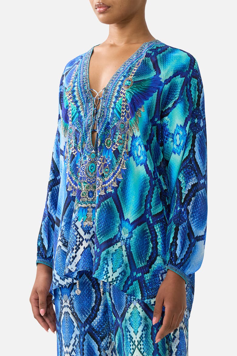 Lace Up Blouse, Alternate, color, The Sapphire Serpent