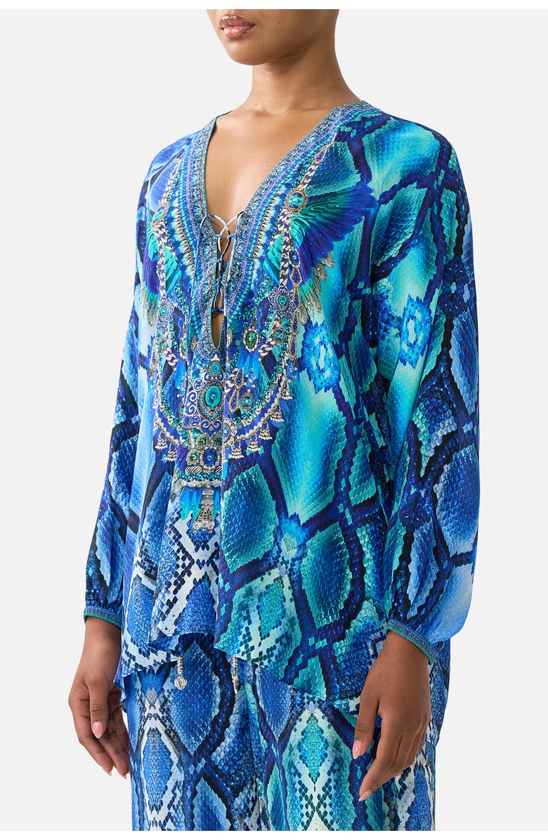 Camilla Lace Up Blouse, Alternate, color, The Sapphire Serpent