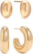 Ettika Set of 2 Pairs Thick Dome Hoop & Stud Earrings