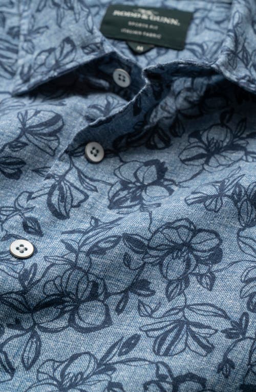 Rodd & Gunn Avonside Sports Fit Floral Short Sleeve Linen Button-up Shirt In Chambray