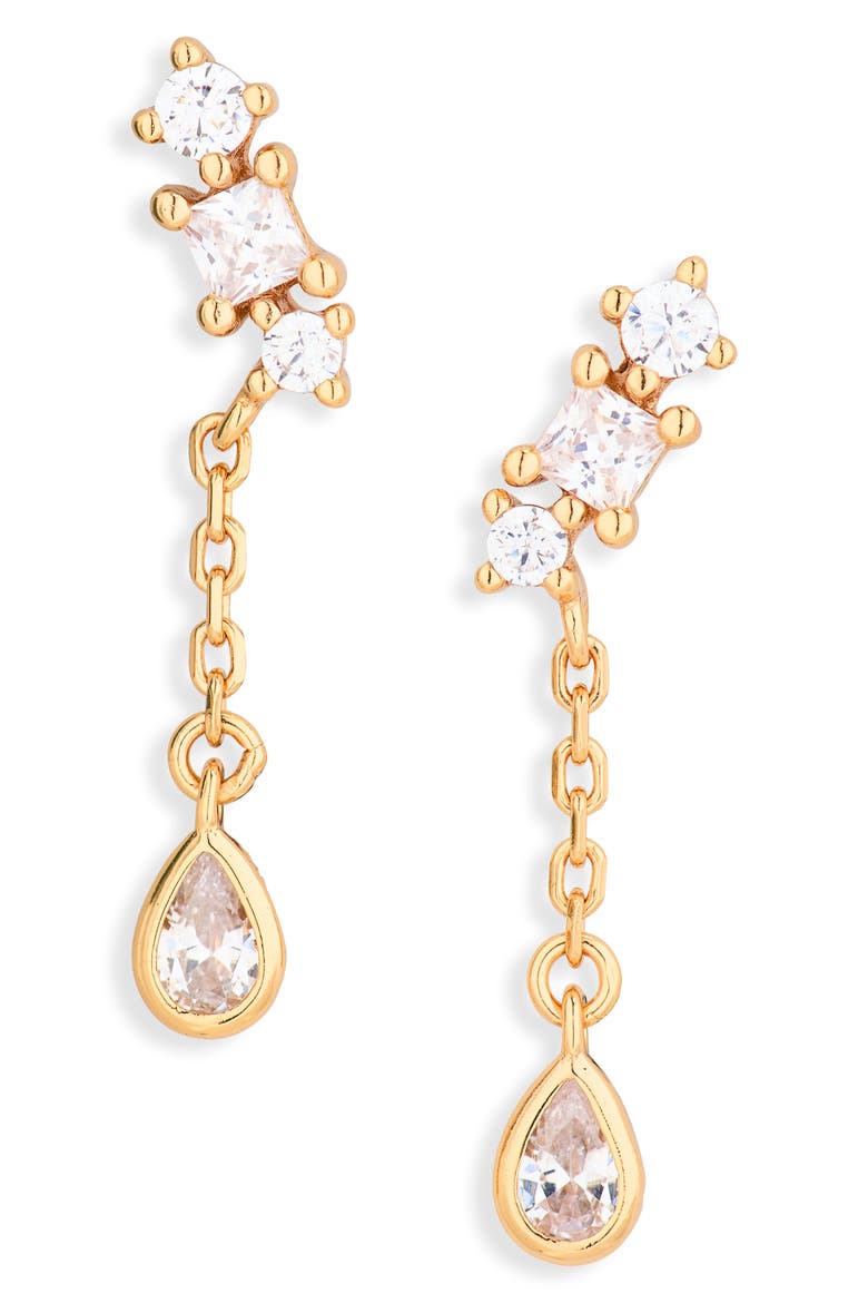 Pavé Cluster Chain Drop Earrings Christmas Cracker, Alternate, color, GOLD