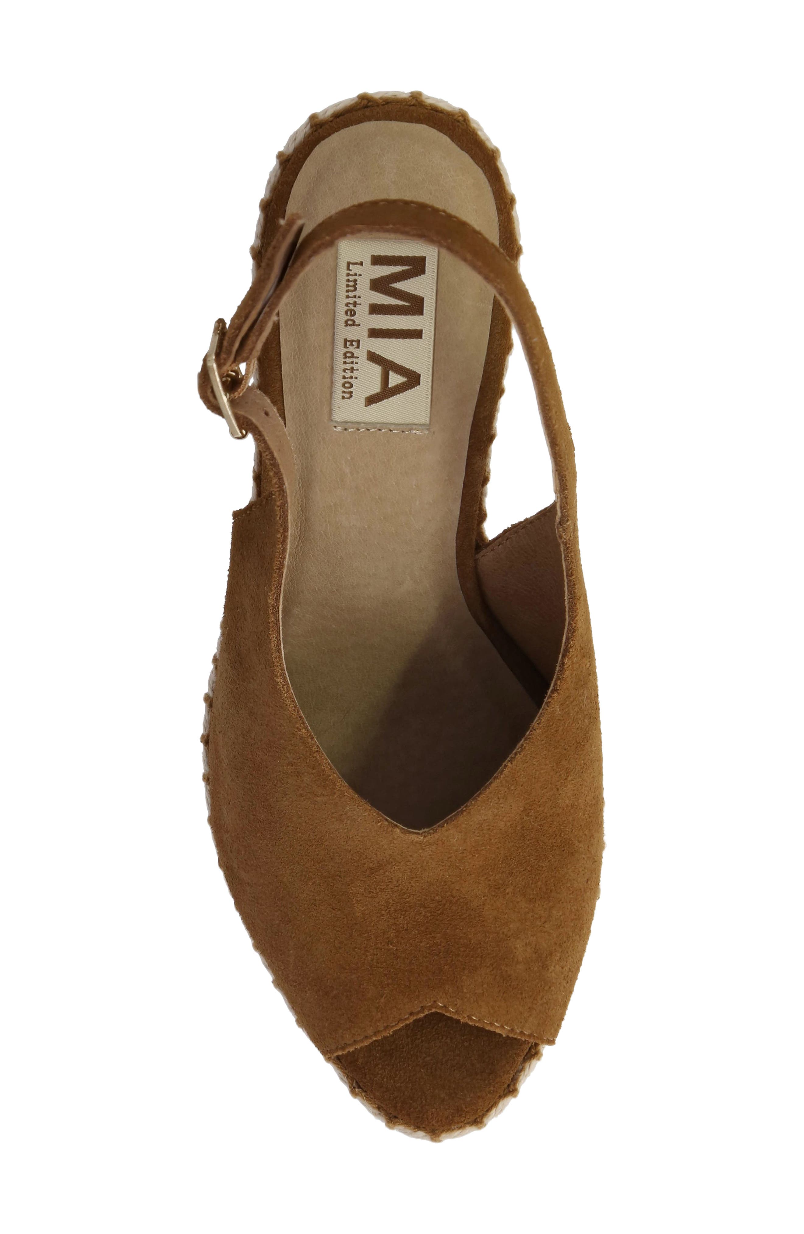 MIA Marjori Slingback Espadrille Peep Toe Platform Wedge Sandal, Alternate, color, Cognac Sue