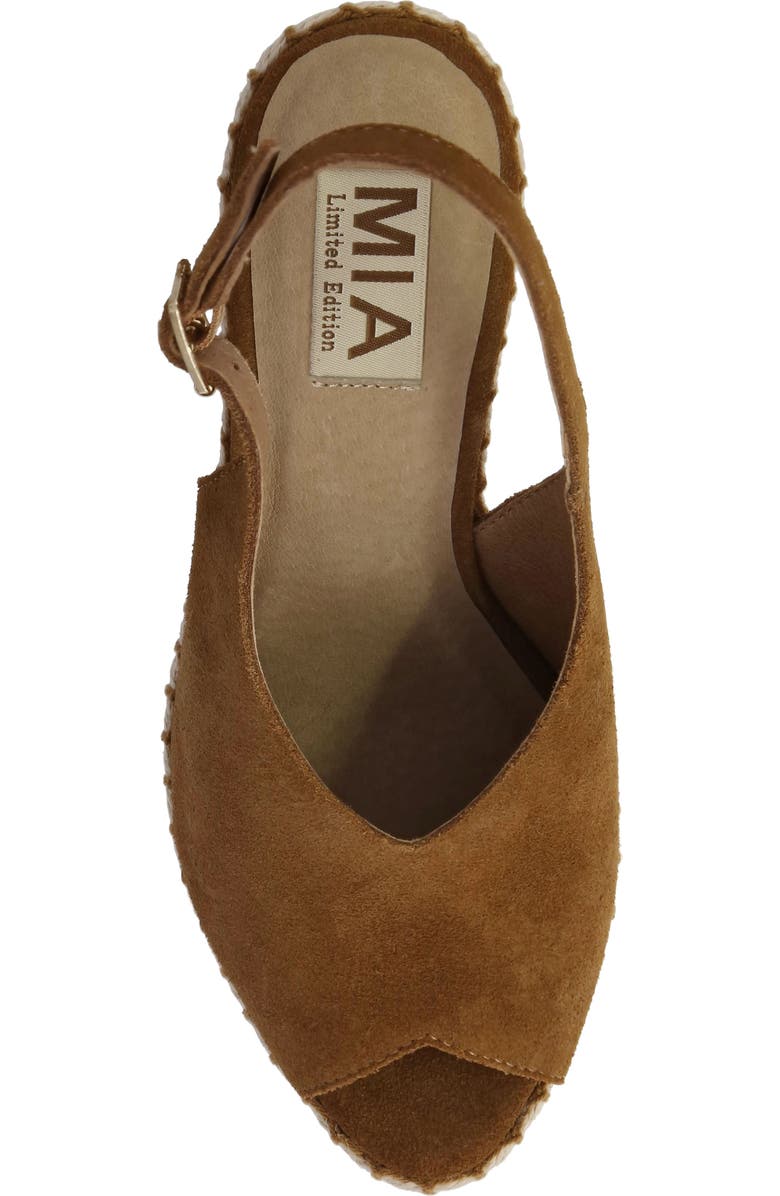 MIA Marjori Slingback Espadrille Peep Toe Platform Wedge Sandal, Alternate, color, Cognac Sue