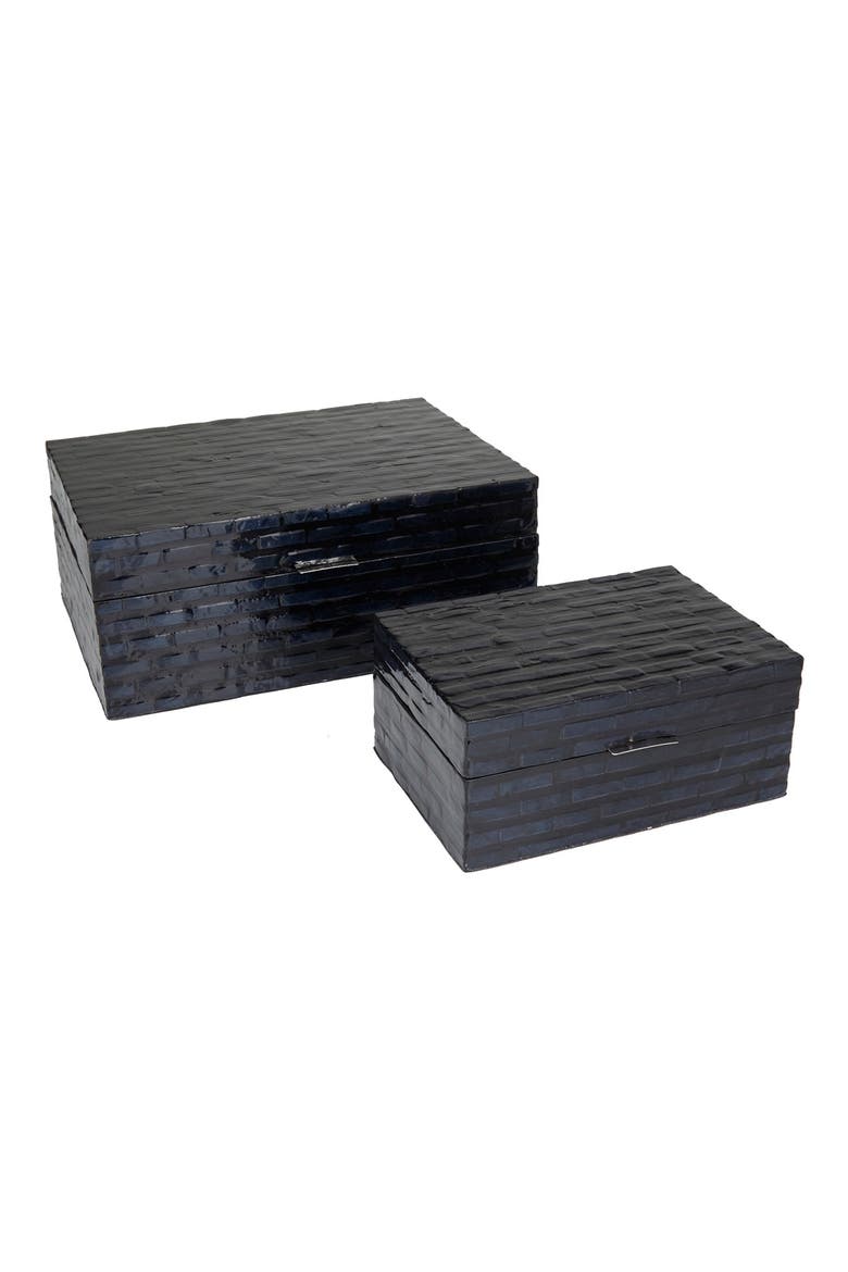 Black Mother of Pearl Handmade Box with Hinged Lid - Set of 2, Alternate, color, BLACK