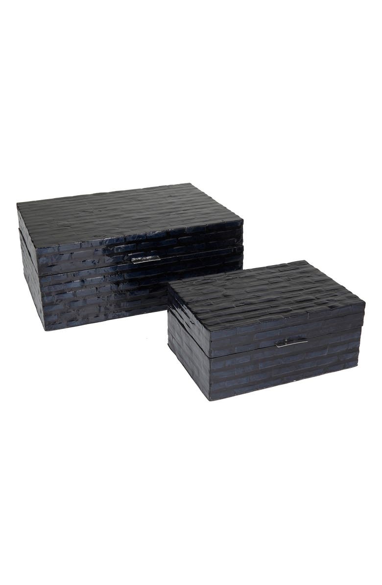 WILLOW ROW Black Mother of Pearl Handmade Box with Hinged Lid - Set of 2, Alternate, color, Black