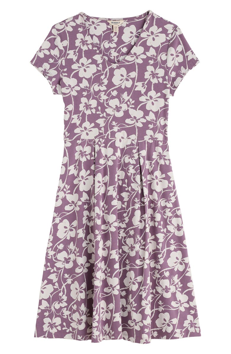 Seasalt Cornwall Pier View Floral Print Flare Stretch Organic Cotton Dress, Alternate, color, Mallow Vine Verbena