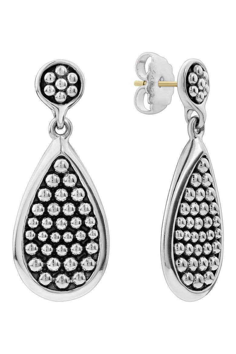 Bold Caviar Medium Flat Drop Earrings, Main, color, SILVER