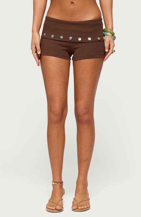 Masha Iridescent Button Low Rise Foldover Shorts
