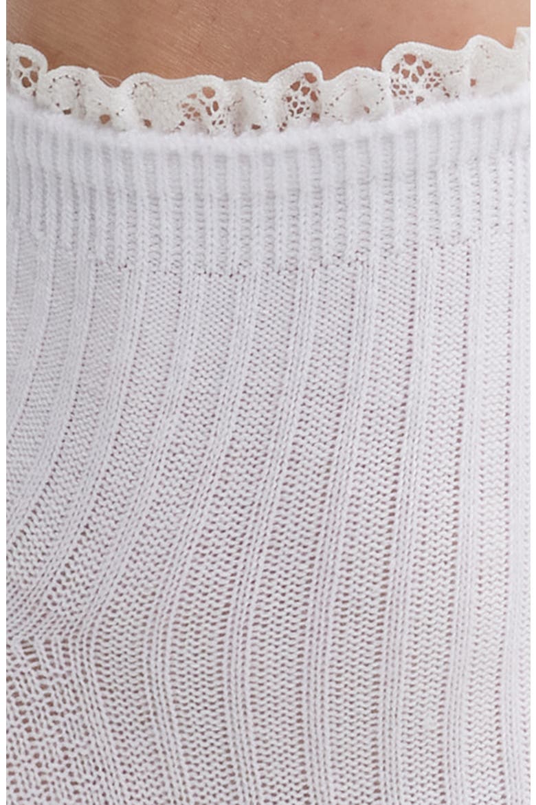 Lace Trim Cotton Blend Rib Quarter Socks, Alternate, color, WHITE