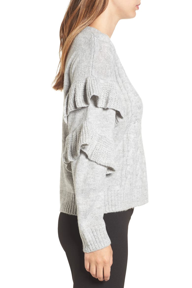 Sophie Ruffle Sleeve Sweater, Alternate, color, HEATHER GREY