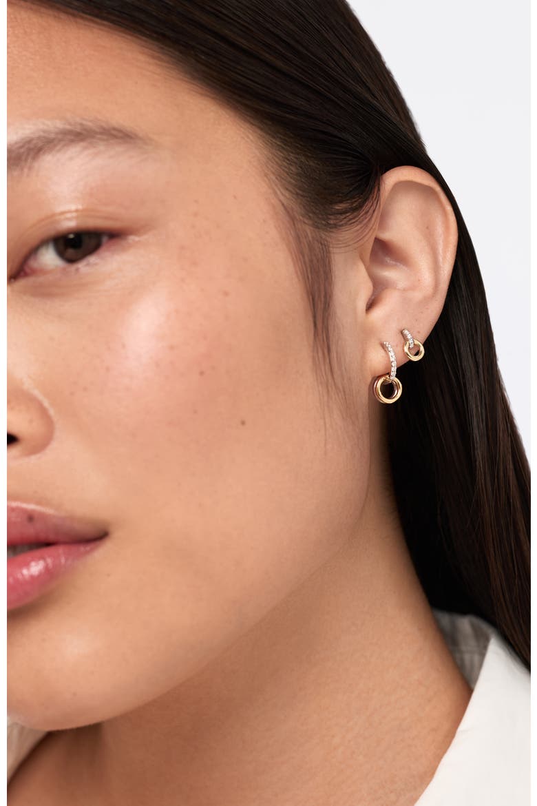 Solid Yellow Gold - Diamond Links Hoop Earrings, Alternate, color, Two-Tone