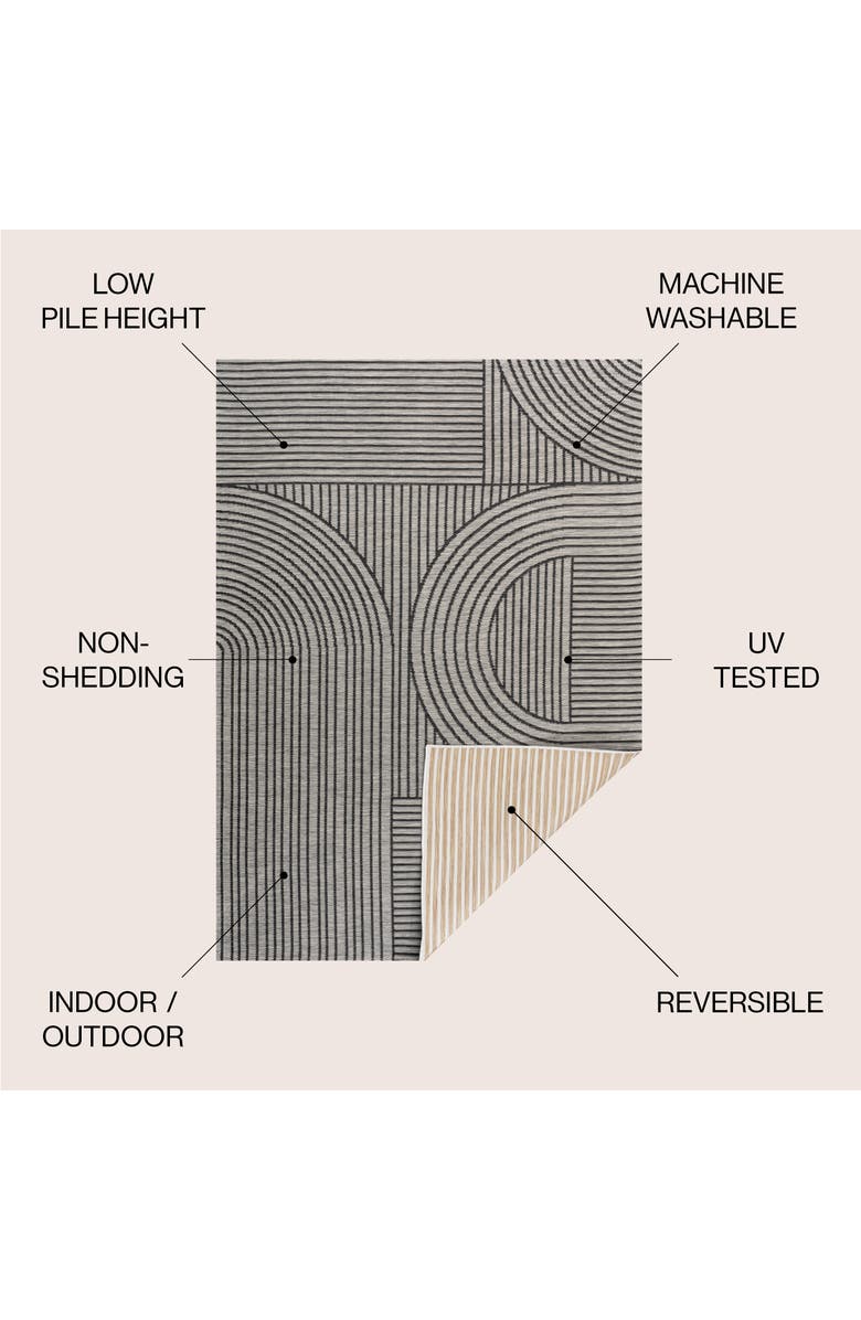 JONATHAN Y Zephyr Mid-Century Modern Arch Stripe Reversible Machine-Washable Indoor/Outdoor Area Rug, Alternate, color, Cream/Beige