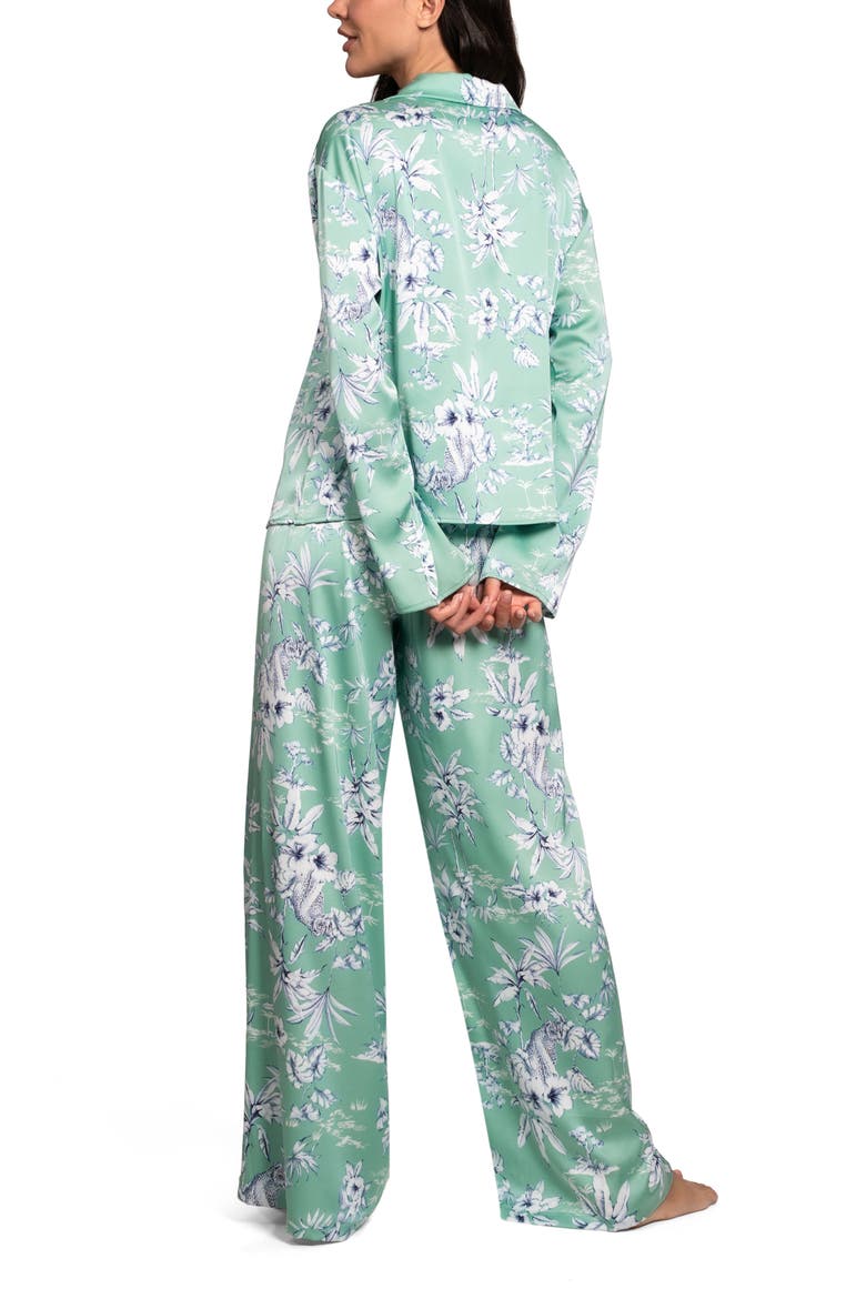 Floral Satin Pajamas, Alternate, color, GREEN