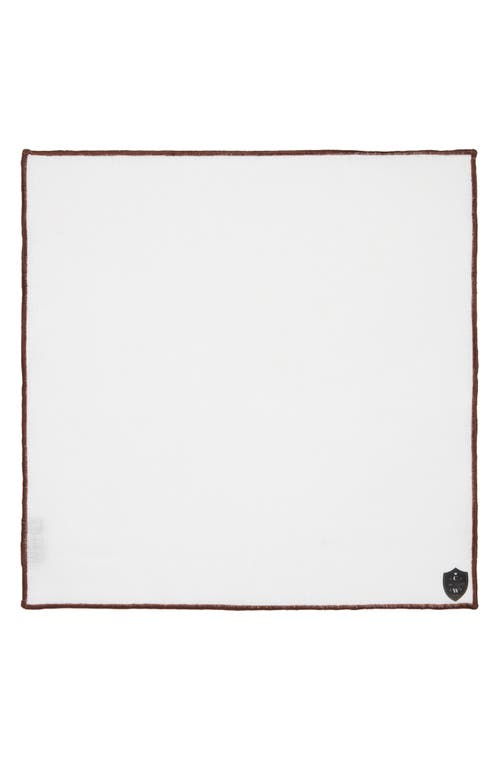 Clifton Wilson White Linen Pocket Square With Brown Trim In Brown