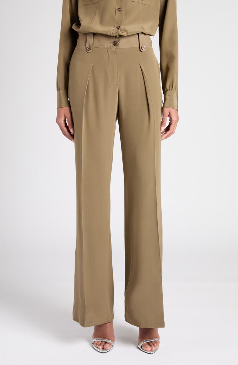 TOM FORD Pleated Wide Leg Silk Crêpe de Chine Pants, Main, color, Fg501 Khaki
