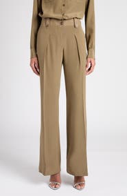 TOM FORD Pleated Wide Leg Silk Crêpe de Chine Pants