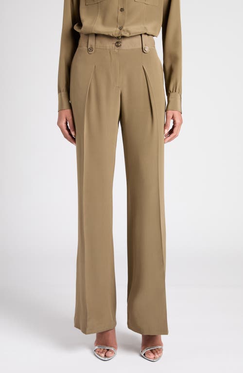 Tom Ford Pleated Wide Leg Silk Crêpe De Chine Pants In Green
