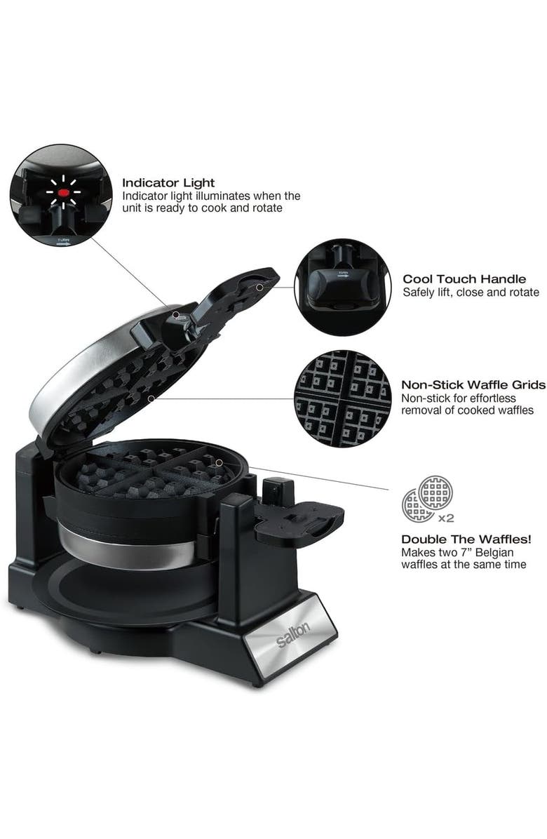 Salton Rotating Double Belgian Waffle Maker, Alternate, color, Red