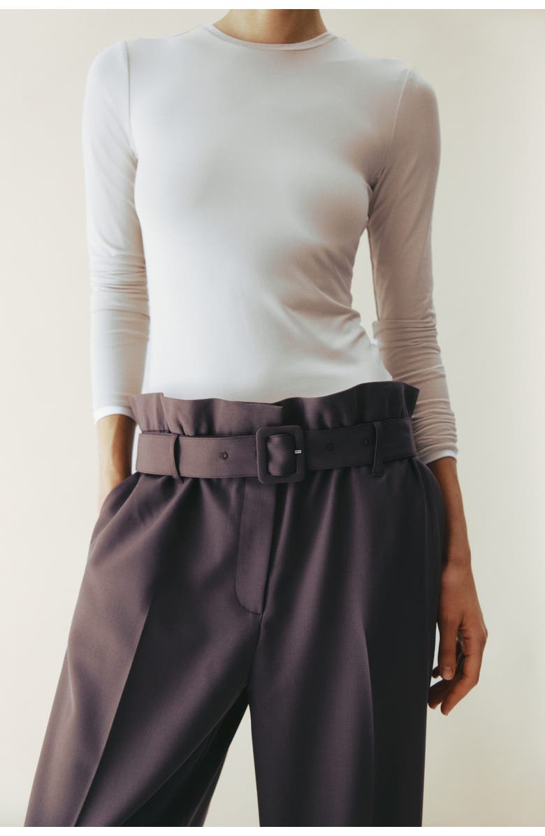 H&M Belted Wool-blend Trousers, Alternate, color, Dusty Purple