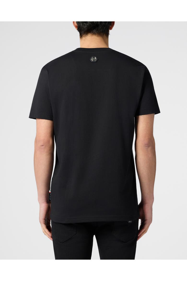 Round Neck T-Shirt Glitter Skull Men, Alternate, color, black