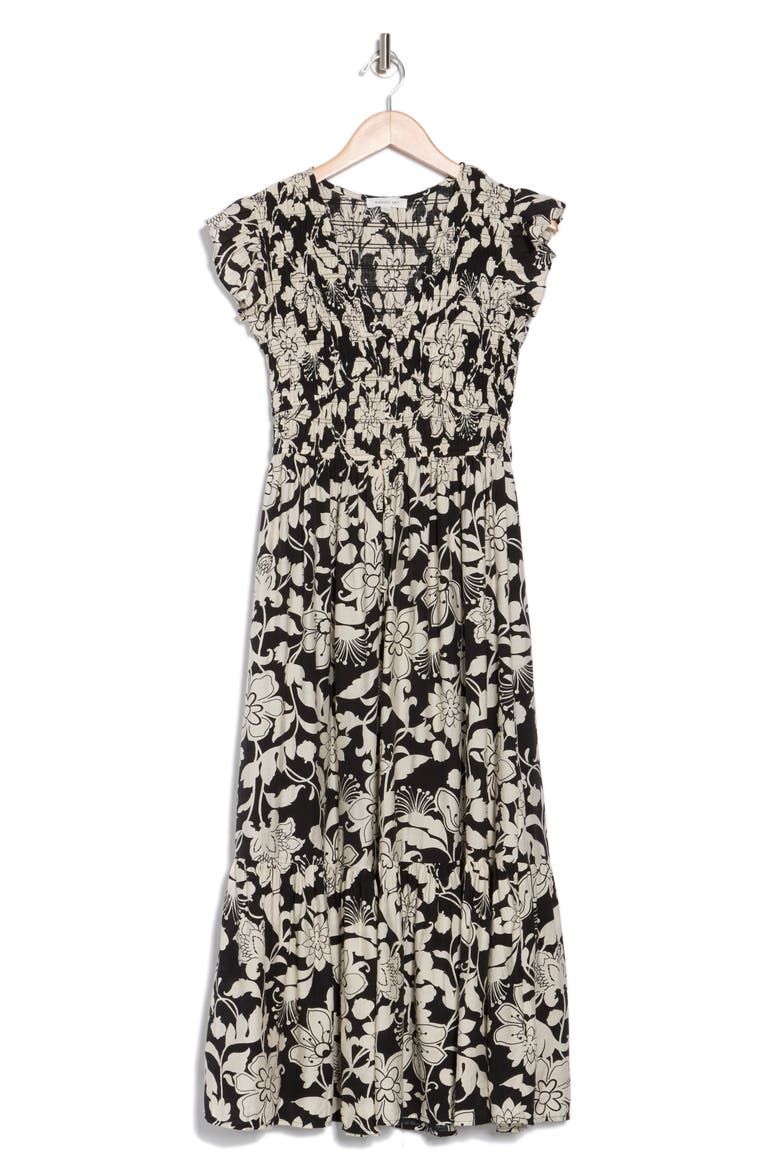 Floral Cap Sleeve Dress, Alternate, color, BLACK MULTI