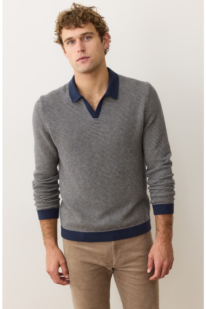 Liam Johnny Collar Long Sleeve Sweater Polo, Alternate, color, NAVY/ DRIFTWOOD